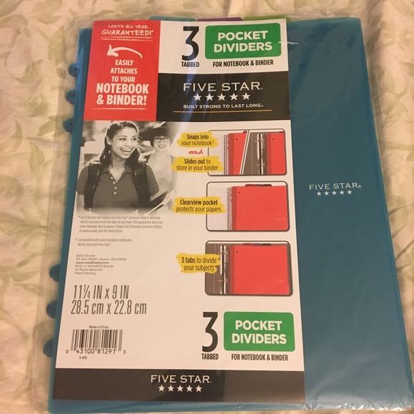 ✏️📚NWT Five Star 3 tabbed pocket dividers - Picture 1 of 2
